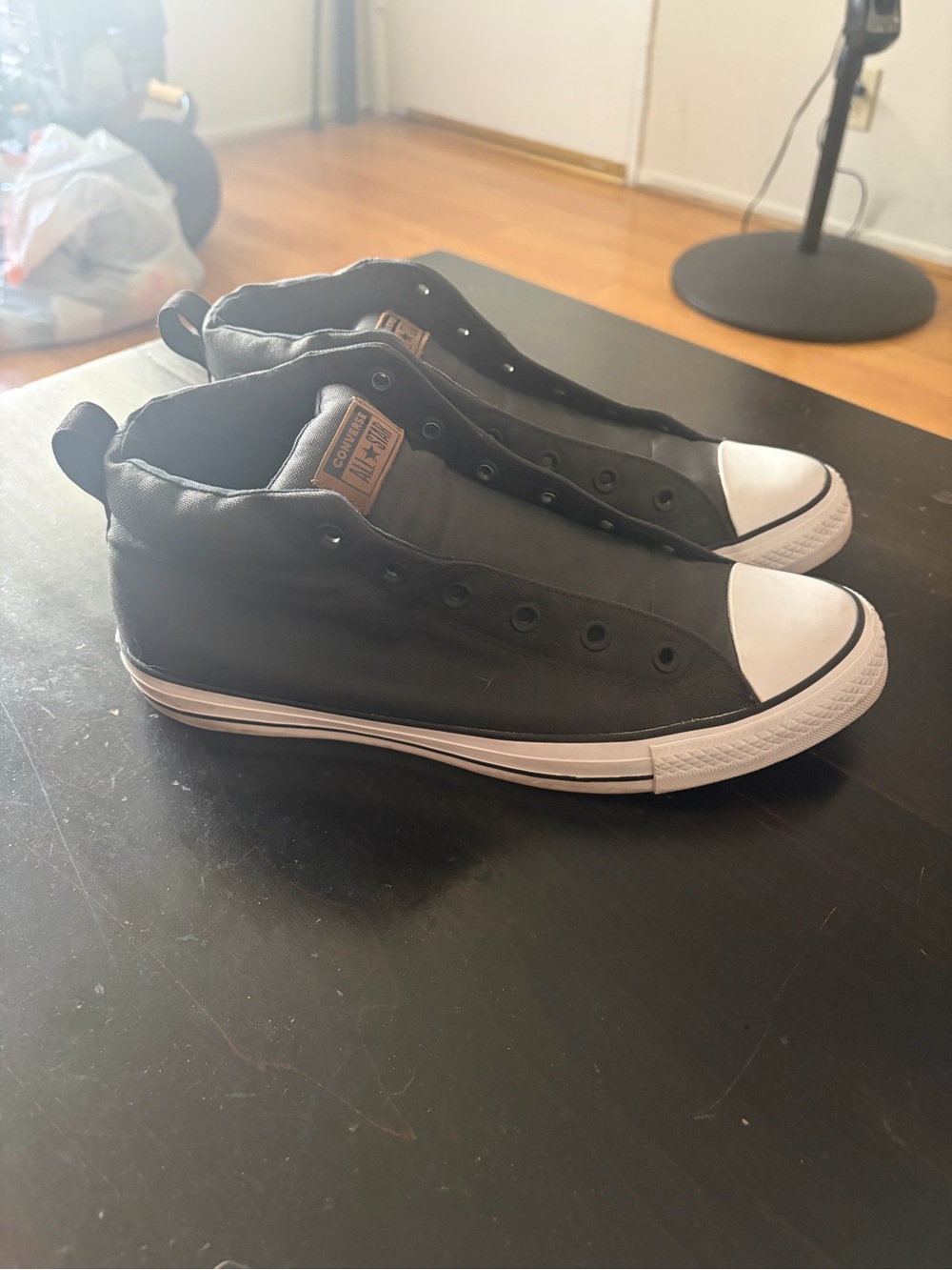 Converse Black High-Top Canvas Sneakers with White Toe - Picture 5 of 6